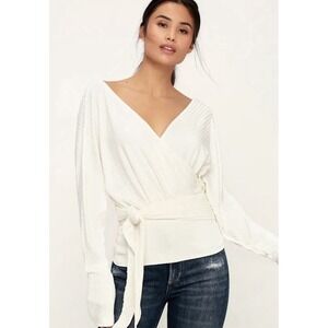 Free People East Coast Ivory Long Sleeve Wrap Top Women's Size XS Cream Boho